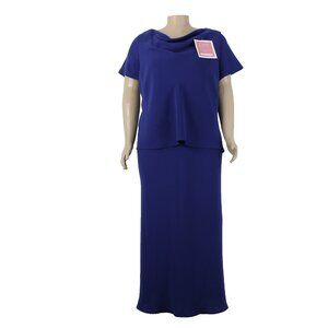 SL Fashions Dress $61 Sz 26W Navy Blue Cowl Neck Short Slv 100% Poly Dress